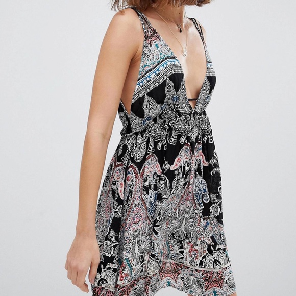 Intimately Free People me to you mini slip dress in black combo size small - Picture 4 of 15